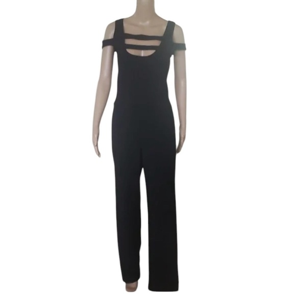 Frederick's of Hollywood Jumpsuit Size Large Black Flare Leg Playsuit Catsuit - Picture 2 of 12